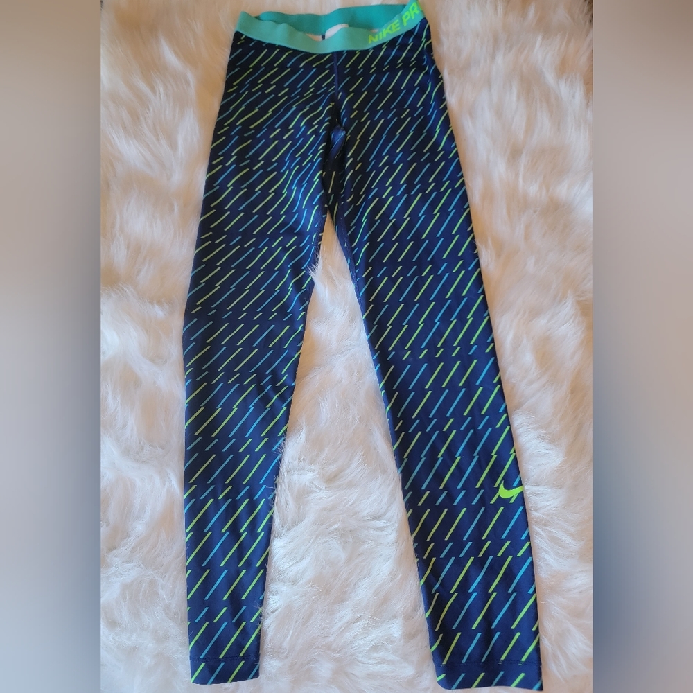 Nike Pro blue and green athletic pants womens size medium